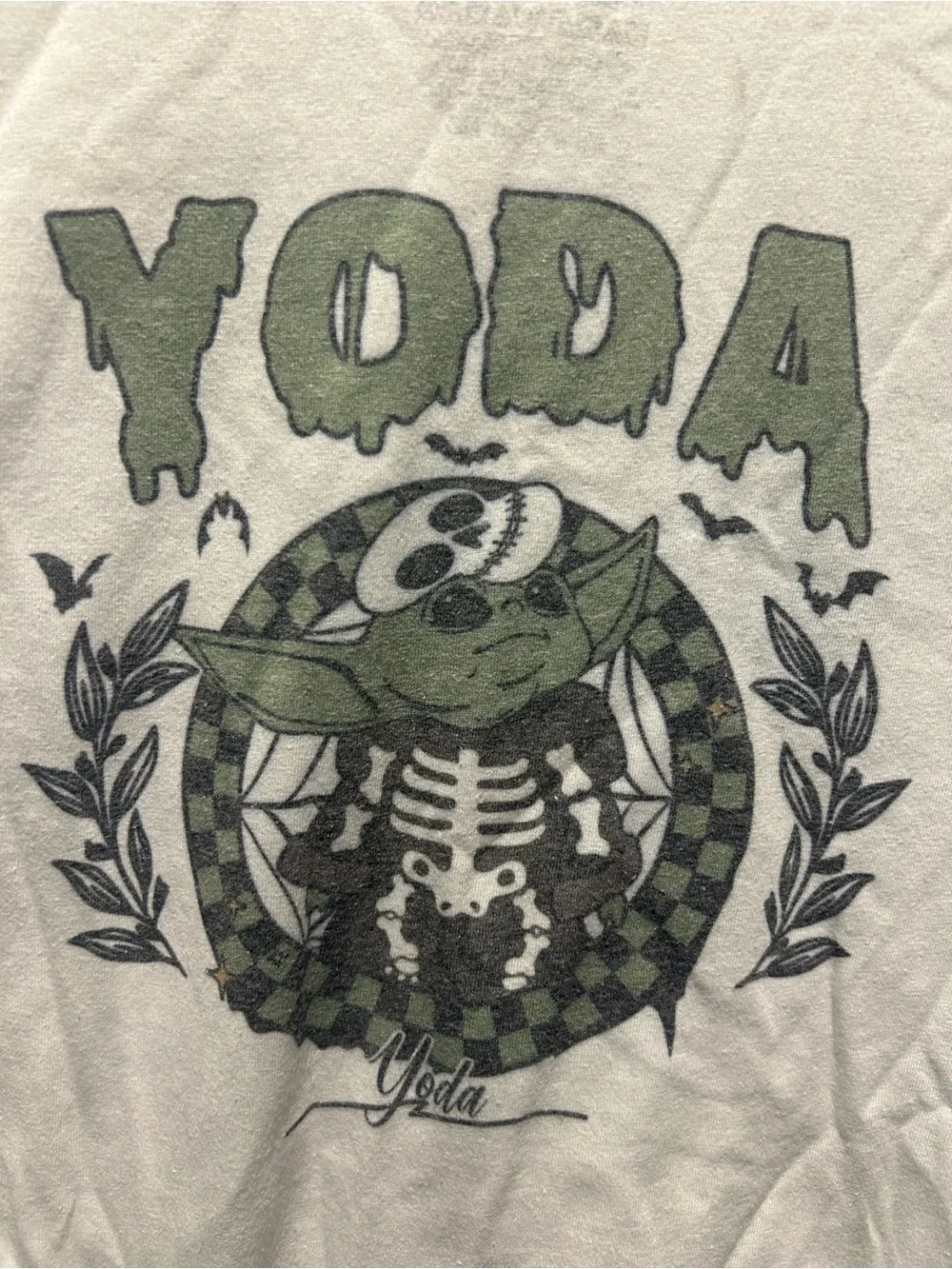 Hanes White Short Sleeve Tee with Small Green Yoda Crest